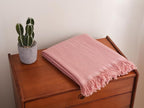 100% Cotton Muslin Throw Blanket for Bed, Couch, Small, Decorative, Soft, Pre-Washed, Breathable and Lightweight Gauze Blanket with Tassels, Suitable for All Seasons, Pink, 50"x60"