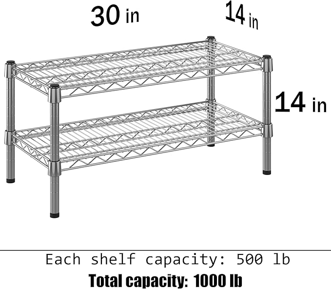 14" Deep x 30" Wide x 14" Height Wire Shelving Kit | 2-Tier | NSF Commercial Storage Rack Unit
