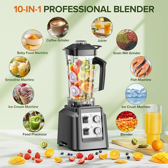 Blenders for Kitchen, Smoothie Blender with Timer - Countertop Blenders with 68oz Dishwasher-Safe Pitcher, Ice Crushing & Frozen Fruit, BPA Free