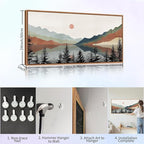 Tinonedraw Boho Mountain Framed Canvas Wall Art Set, Watercolor Nature Landscape Wall Decor, Neutral Modern Sunrise Artwork, Black Pine Trees Forest Art Prints for Living Room Bedroom Office 20"x40"