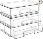 Vtopmart 12.1''W Clear Stackable Storage Drawers,3 Pack Acrylic Plastic Organizers Bins for Makeup Palettes, Cosmetics, and Beauty Supplies,Ideal for Vanity, Bathroom,Cabinet,Desk Organization