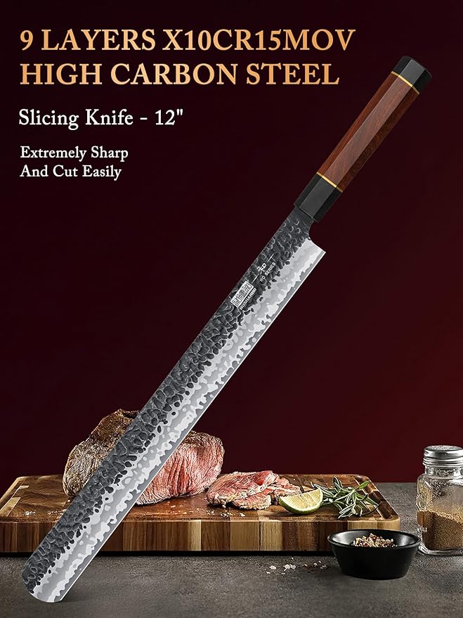 HOSHANHO 12 Inch Brisket Slicing Knife, Japanese Carving Knife for Meat Cutting and BBQ, Hand Forged Razor Sharp Slicing Knives with Ergonomic Octagonal Handle