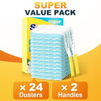 JOYMOOP Disposable Duster for Cleaning, with 2 Handles & 24 Ct Yellow Heavy Duty Refills for Swiffer Feather Duster, Household Cleaning Tool for Electronics, Dusting Furniture, Blinds