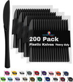 Party Solids Black Plastic Knives 200 Pcs Black Knives Disposable Utensils Heavy Duty Plastic Cutlery Set Disposable Cutlery Sets Flatware Sets Silverware Set Party Supplies & Party Tableware