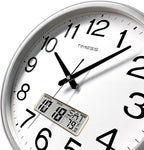 Wall Clock, 11 Inch Non-Ticking Silent Battery Operated Quartz Analog with LCD Display for Perpetual Calendar and F° Temperature, Ideal Modern Home, Bedroom, Kitchen, Office Décor (Sliver)