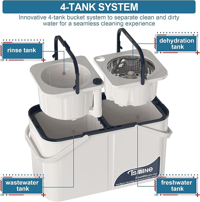 Mop and Bucket with Wringer Set for Home,4-Chamber Spin Mop and Bucket Separate Clean and Dirty Water,Hardwood Floor Mop Household Cleaning Tools with 10 Microfiber Replacement Head Refill