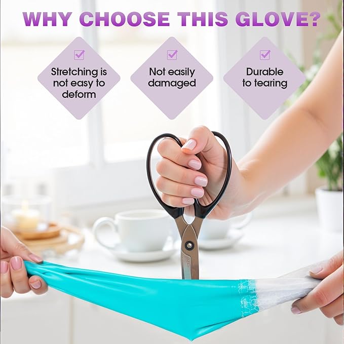 Elgood Reusable Long Dishwashing Cleaning Gloves with Latex Free, Long Cuff,Cotton Lining,Kitchen Gloves 2 Pairs,Purple+Blue Large