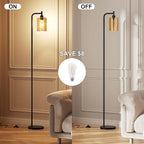 Floor Lamps for Living Room - Standing Lamp with Amber Glass Shade, Modern Floor Lamp with LED Bulbs, Industrial Floor Lamp for Bedroom, Black Tall Lamp for Office(Light Bulb Included)