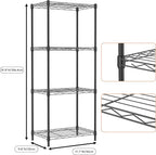 4 Tiers Shelf Metal Storage Shelves Wire Rack Closet Organizers with Wheel for Garage Kitchen Bathroom Laundry Black 11.8" D x 17.7" W x 41.9" H