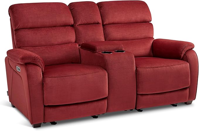 MCombo Zero Wall Recliner Loveseat with Console, Power Recliner Loveseat with Adjustable Headrest, USB A & C Charge Ports, Cup Holders, for Living Room, RVs, Small Spaces (Fabric, ST258M2, Burgundy)
