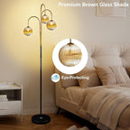 Lightdot 70IN Dimmable Floor Lamp for Living Room, 3 Light LED Tree Floor Lamps with 3Pcs Glass Globe, 3000K Soft Warm White for Wedding/Party, Mid Century Standing Tall Lamp for Bedroom-Black&Gold