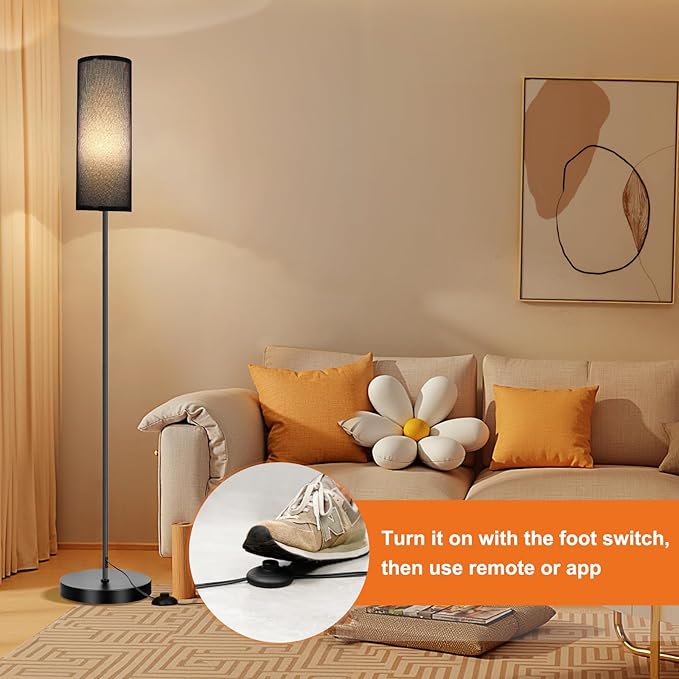 FRIDEKO HOME Floor Lamp with Black Shade, Dimmable Colors Temperature & Brightness, Floor Lamps for Bedroom Living Room, Tall Standing Lamp for Halloween Home Corner Decor, 9W Smart Bulb, Foot Switch