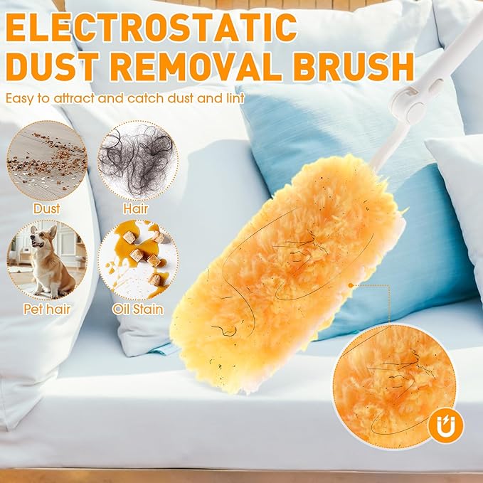 60 Pcs Heavy Duty Duster Refills with One 3 ft Retractable Handle 360° Heavy Duty Dusting Kit Multi-Surface Duster Refills Disposable Microfiber Dusters Feather Kit