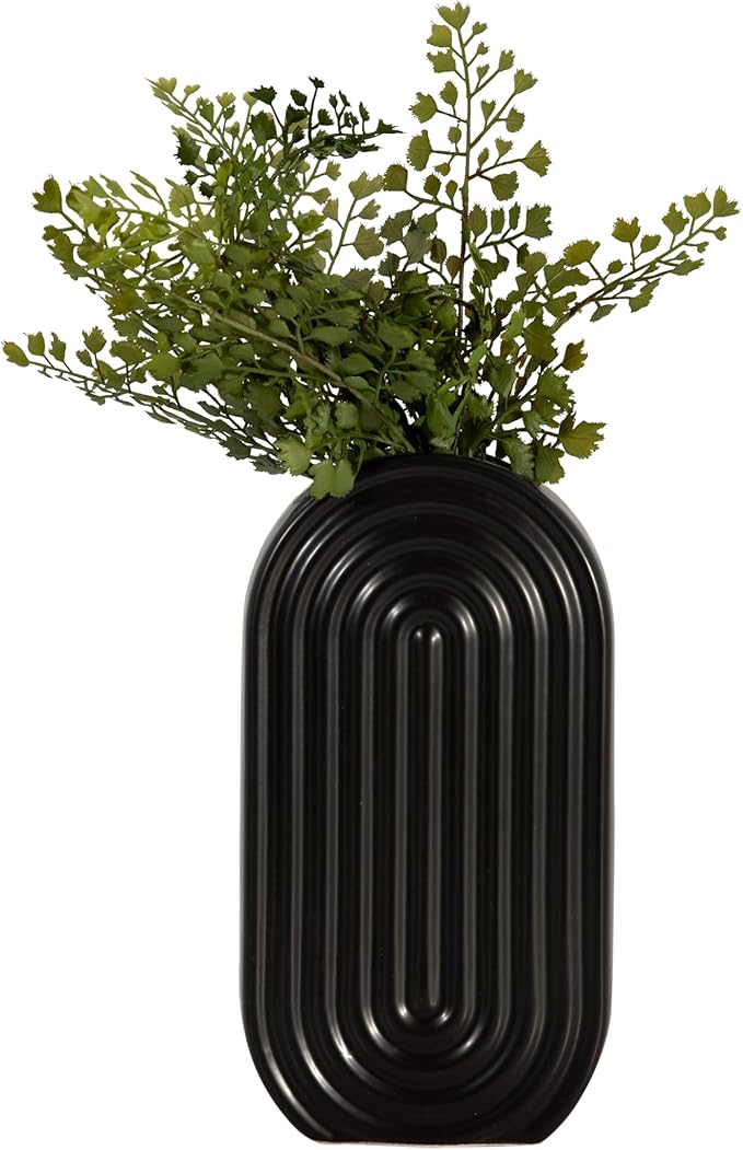 Sagebrook Home Boho Ceramic Stoneware Vase - Modern Decorative Flower Vase for Home, Office, Bedroom & Living Room - Stylish Textured Design - 11" Black