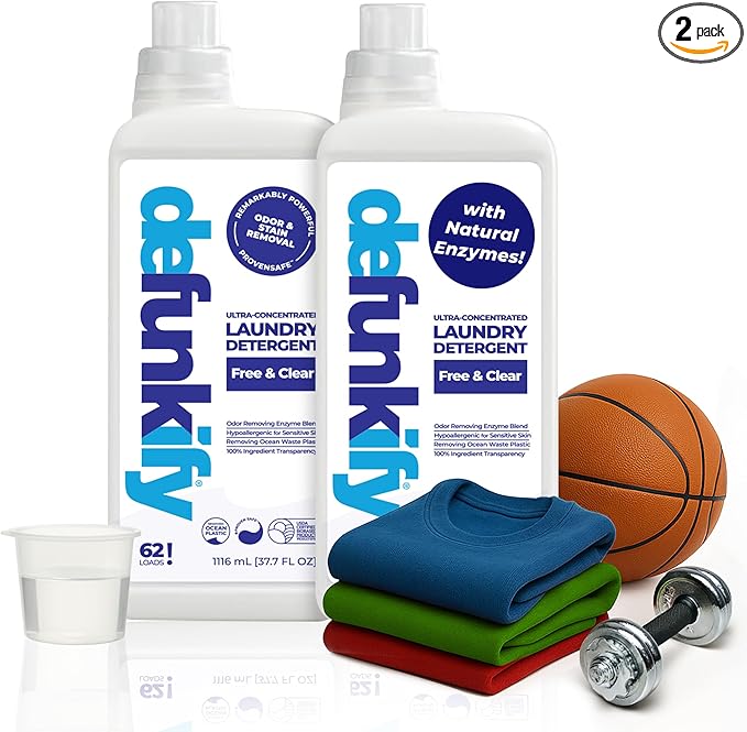 Laundry Detergent 62 Load/37.7 FlOz (2-Pack). 'Free & Clear' Liquid Laundry Detergent- Sensitive Skin. 'ProvenSafe' Laundry Soap Washing Detergent w/Odor & Stain Remover for Activewear & All Fabrics