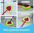 Spin Mop Handle, Mop Replace Heads, Scrubber Head and Base Replacement for O-Cedar EasyWring 1 Tank System, 2 Microfiber Mops Heads Replacements and 1 Scrub Brush, Use for Wet/Dry Hard Floor Cleaning