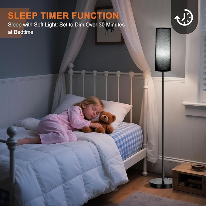 FRIDEKO HOME Floor Lamp with Black Shade, Dimmable Colors Temperature & Brightness, Floor Lamps for Bedroom Living Room, Tall Standing Lamp for Halloween Home Corner Decor, 9W Smart Bulb, Foot Switch