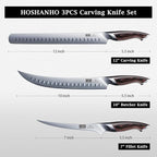 HOSHANHO Carving Knife Set 3PCS, Japanese High Carbon Steel Brisket Slicing Knife Sets with Ergonomic Pakkawood Handle, Butcher Knife Breaking Knife Boning Knife for Meat Cutting