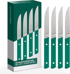 Misen ACUTO Straight-Edge 4-Piece Steak Knife Set - Precision Forged Full Tang Blades, Ergonomic POM Handles, Long-Lasting Sharpness, Easy to Maintain - For Professionals and Home Cooks - Green