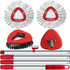 Spin Mop Head Replace Compatible with O Cedar EasyWring 1 Tank, Upgraded Scrub Brush and Base, 2 Microfiber Mop Replacement Head, 1 Handle, Easy to Install Attachments