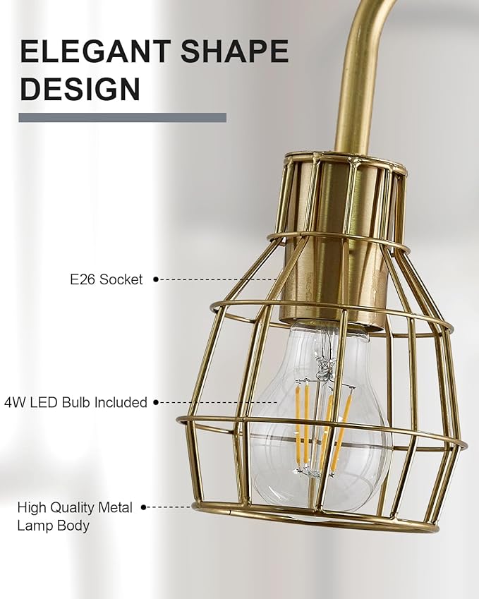 Oneach 63.75" Gold Floor Lamp for Living Room, Industrial Floor Lamp with 4W LED Bulb, Standing Lamp with Footswitch, Modern Floor Lamp for Bedroom Pole Lamp for Office Study Room Hotel