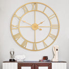 1st owned Large Wall Clock Metal Retro Roman Numeral Clock, Modern Round Wall Clocks Almost Silent, Easy to Read for Living Room/Home/Kitchen/Bedroom/Office/School Decor (Gold, 32 Inch)