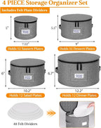 punemi China Storage Containers, Dish Storage with Rigid Top Side Bottom Support & Felt Dividers for Charger Plates Dinnerware, Perfect for Moving Supplies, 4PCS Stackable Fine China Storage, Gray