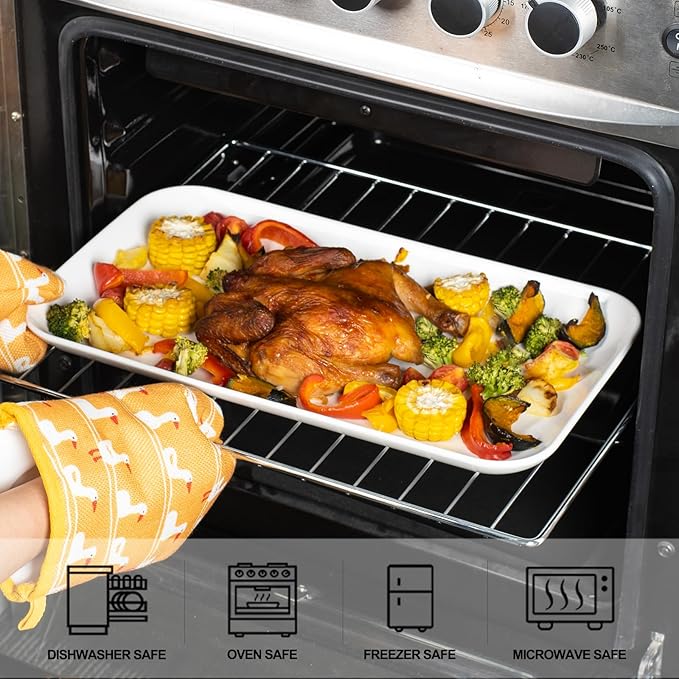 DELLING Serving Platter, 18/16/14inch Large Serving Tray, Serving Platters for Snacks, Fruit, Turkey, Dessert, Serving Trays for Entertaining at Parties and Weddings, Microwave Dishwasher Oven Safe