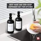 GMISUN Black Soap Dispenser, 2 Pack Matte Black Hand Soap Dispensers for Bathroom, 17 Fl Oz Glass Dish Soap Dispensers for Kitchen with Stainless Steel Pump, Modern Liquid Soap Bottle
