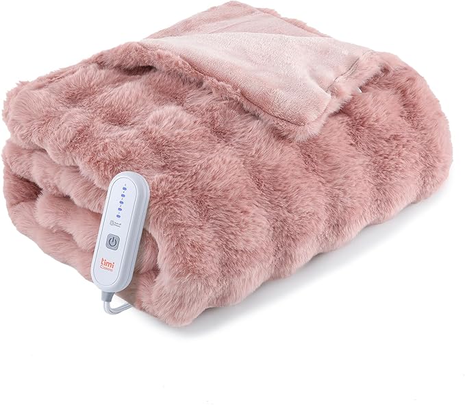 Heated Blanket Electric Twin- 62"x84" Soft Thick Bubble Electric Blanket for Sofa with 5 Heat Levels & 4 Hours Auto-Off Overheat Protection, Warm Cozy Gifts, Pink