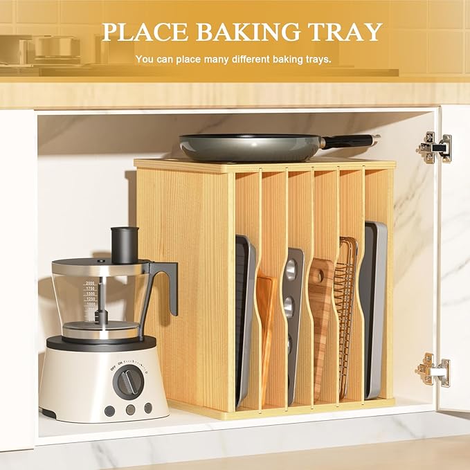 7 Tier Large Size Wooden Tray Dividers for Cabinet, Kitchen Cabinet Tray Divider for Pans, Storing pans, Baking trays, Cutting Board
