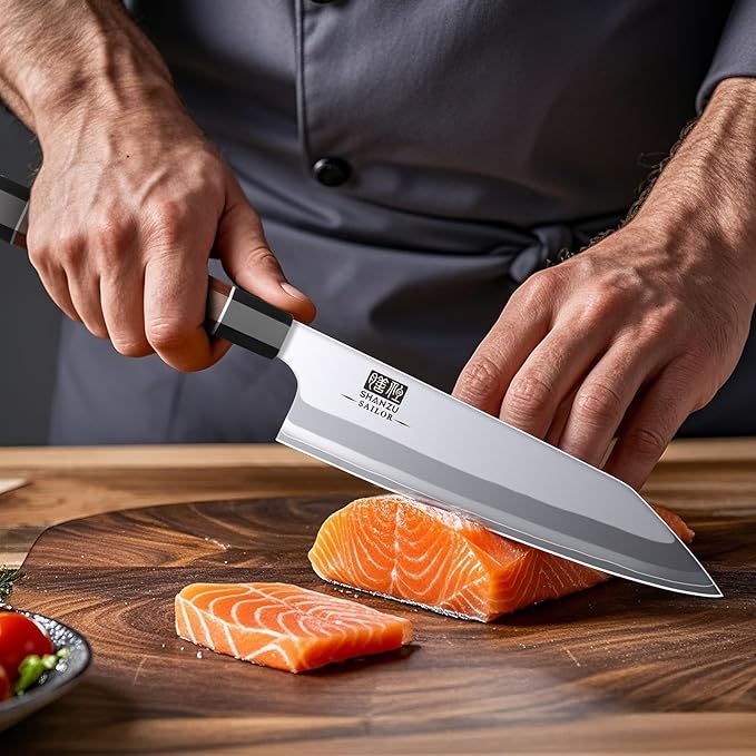 SHAN ZU 8 Inch Japanese Chef Knife, 9 Layers 10Cr15MoV High Carbon Steel Professional Kitchen Knife, Sharp Cooking Knife with Ergonomic Red Sandalwood Handle, Meat Cutting Kiritsuke Knife and Gift Box