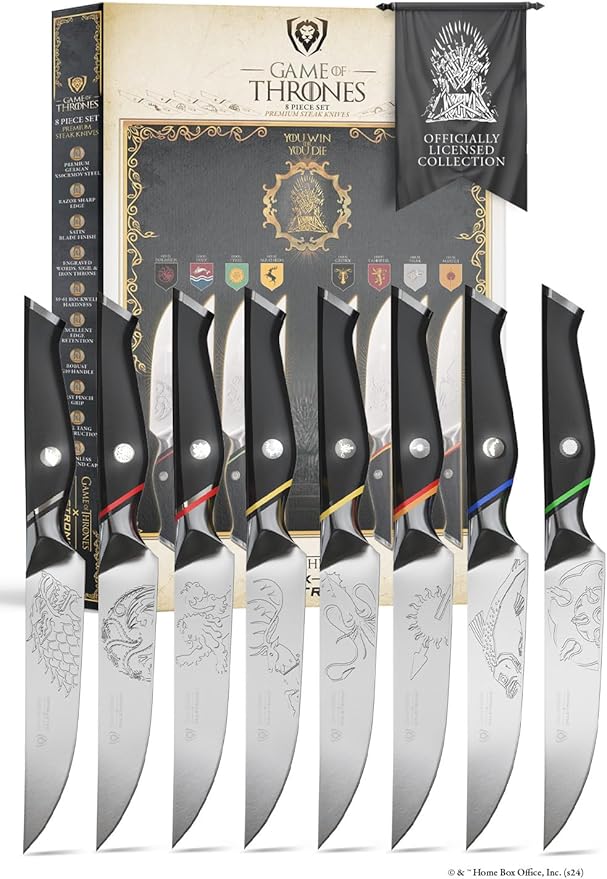 Dalstrong Steak Knife Set-8pc Set-5"- Game of Thrones™ Knife -German Premium Steel Full Tang-Professional G10 Handle-Collection Item Steak Cutting Knife