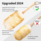 Lambswool Duster with Solid Wooden Handle,Leather Hang Strap,Comfortable Grips 19.6 inch Long Natural Feathers Dusters for Cleaning Wall Plant Desk Blind Cleaner Duster Tool