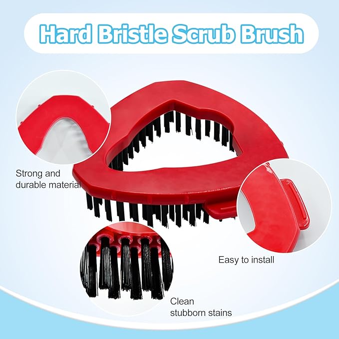 Spin Mop Handle, Mop Replace Heads, Scrubber Head and Base Replacement for O-Cedar EasyWring 1 Tank System, 2 Microfiber Mops Heads Replacements and 1 Scrub Brush, Use for Wet/Dry Hard Floor Cleaning