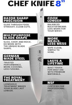 DALSTRONG Chef Knife - 8 inch Blade - Gladiator Series - Forged High Carbon German Steel - Razor Sharp Kitchen Knife - Professional Full Tang Knives - Glacial White Handle ABS - Sheath - NSF Certified