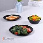 8.5 inch Salad Plate Set of 6, Lightweight Opal Glass Round Black Plates for Appetizer Dessert Kitchen, Dishwasher and Microwave Safe