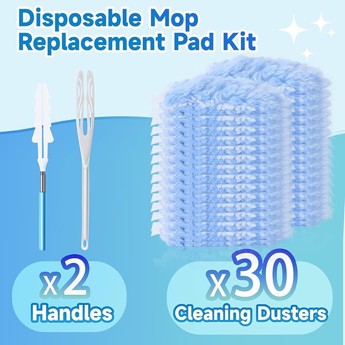 Duster Refills for Swiffer, 360° Thickened Kit with 30 Count Disposable Microfiber Feather Dusters for Office,Window and Furniture Cleaning, Include 2 Extendable Handles