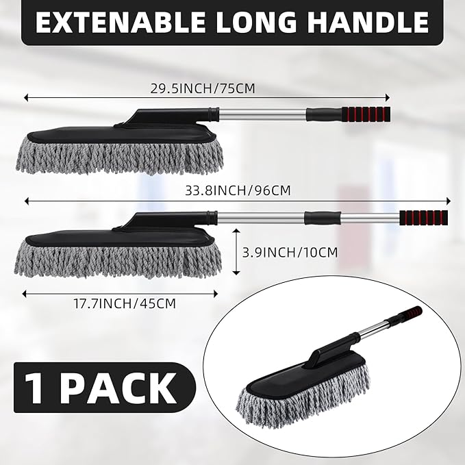 Tanlade 1 Pack Microfiber Car Duster Exterior Scratch Free with Extendable Handle Soft Car Duster Kit for Cleaning Dust Brush Set for Exterior Interior Cleaning Tools (Gray)