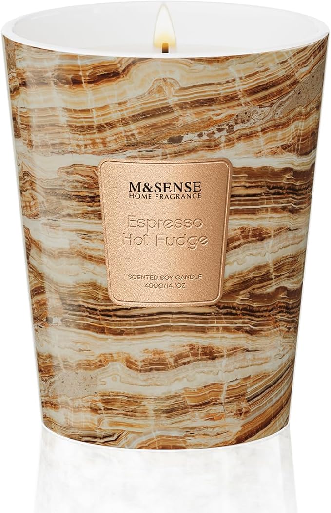 M&SENSE EspressHotFudge Scented Candles for Home, Lead-Free Wick Highly Scented Jar Candles, 14.1 Oz 80 Hours Lasting Burning Candles Gifts for Women, Relaxing Aromatherapy Candle for Stress Relief