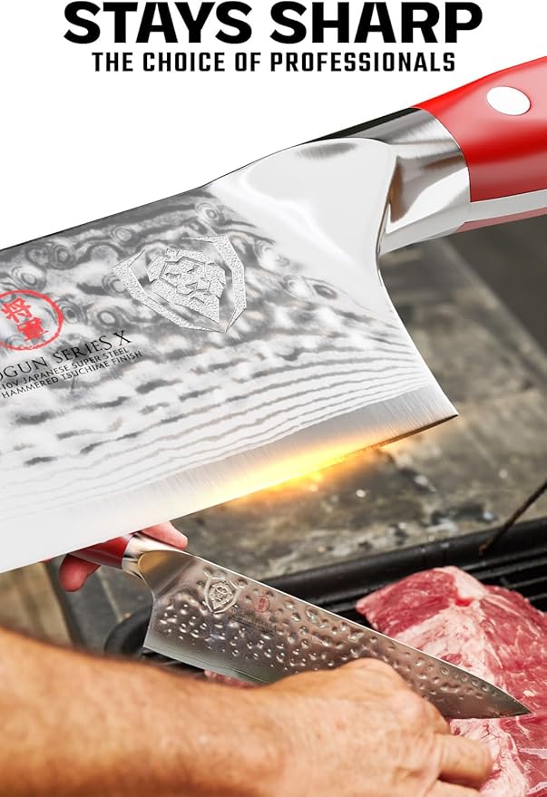 Dalstrong Chef Knife - 8 inch Blade - Shogun Series - Japanese AUS-10V Super Steel Kitchen Knife - Crimson Red Handle ABS - Damascus - Razor Sharp Knife - Professional Full Tang Knives - Sheath