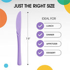 Party Solids Lavender Plastic Knives 200 Pieces Disposable Utensils Heavy Duty Cutlery Set Flatware Silverware for Party Supplies & Tableware