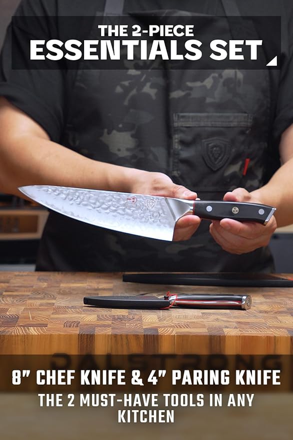 Dalstrong 2 Piece Set - Chef Knife 8 inch & Paring Knife 4 inch - Shogun Series ELITE - Damascus - Japanese AUS-10V Super Steel - G10 Black Handle - Razor Sharp - Full Tang Chef's Knife - Sheath