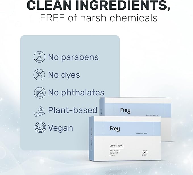 FREY Naturally Scented Dryer Sheets - Fabric Softener for Soft, Fresh & Clean Clothes (2-pack, Bergamot Beach)