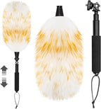 Extendable Lambswool Duster with 23-47 inch Bendable Aluminium Alloy Pole, Natural Fluffy Reusable Wool Duster for Cleaning High Ceilings, Pendant Lamps, Blinds, Furniture and Roof