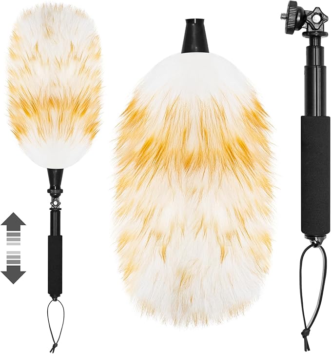 Extendable Lambswool Duster with 23-47 inch Bendable Aluminium Alloy Pole, Natural Fluffy Reusable Wool Duster for Cleaning High Ceilings, Pendant Lamps, Blinds, Furniture and Roof