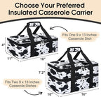 Double Insulated Casserole Carrier, Portable Casserole Carrier for Hot or Cold Food Lunch Tote Warmer or Cooler Bag, Lasagna Lunch Bag for Potluck Parties- Fits 9" x 13" Baking Dish-Cow Pattern