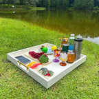 20x20 Inches Large White Faux Leather Wrapped Wood Ottoman Tray with Handles for All Occasions, Serving Food Breakfast on Bed, Home Decor Decorative, Living Room,Square Coffee Table Organizer