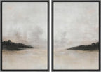 SIGNFORD Framed Canvas Print Wall Art Set Misty Horizon Soft Neutral Toned Landscape Illustration Modern Art Decorative Nordic Nature for Living Room, Bedroom, Office - 24"x36"x2 Black