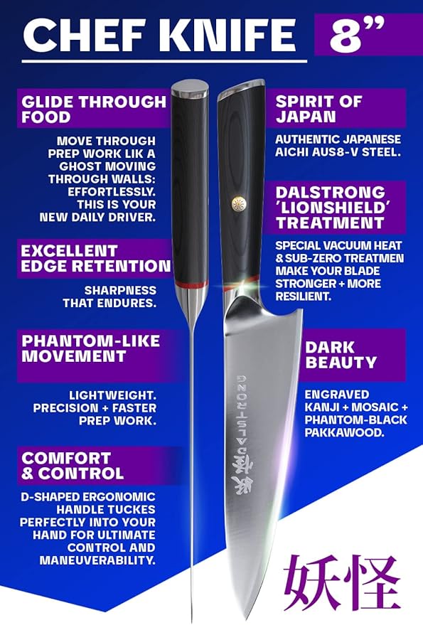 Dalstrong Chef Knife - 8 inch - Phantom Series - Japanese High-Carbon AUS8 Steel Kitchen Knife - Pakkawood Handle - Cooking Knife - Razor Sharp Chef's Knife - Sheath Included